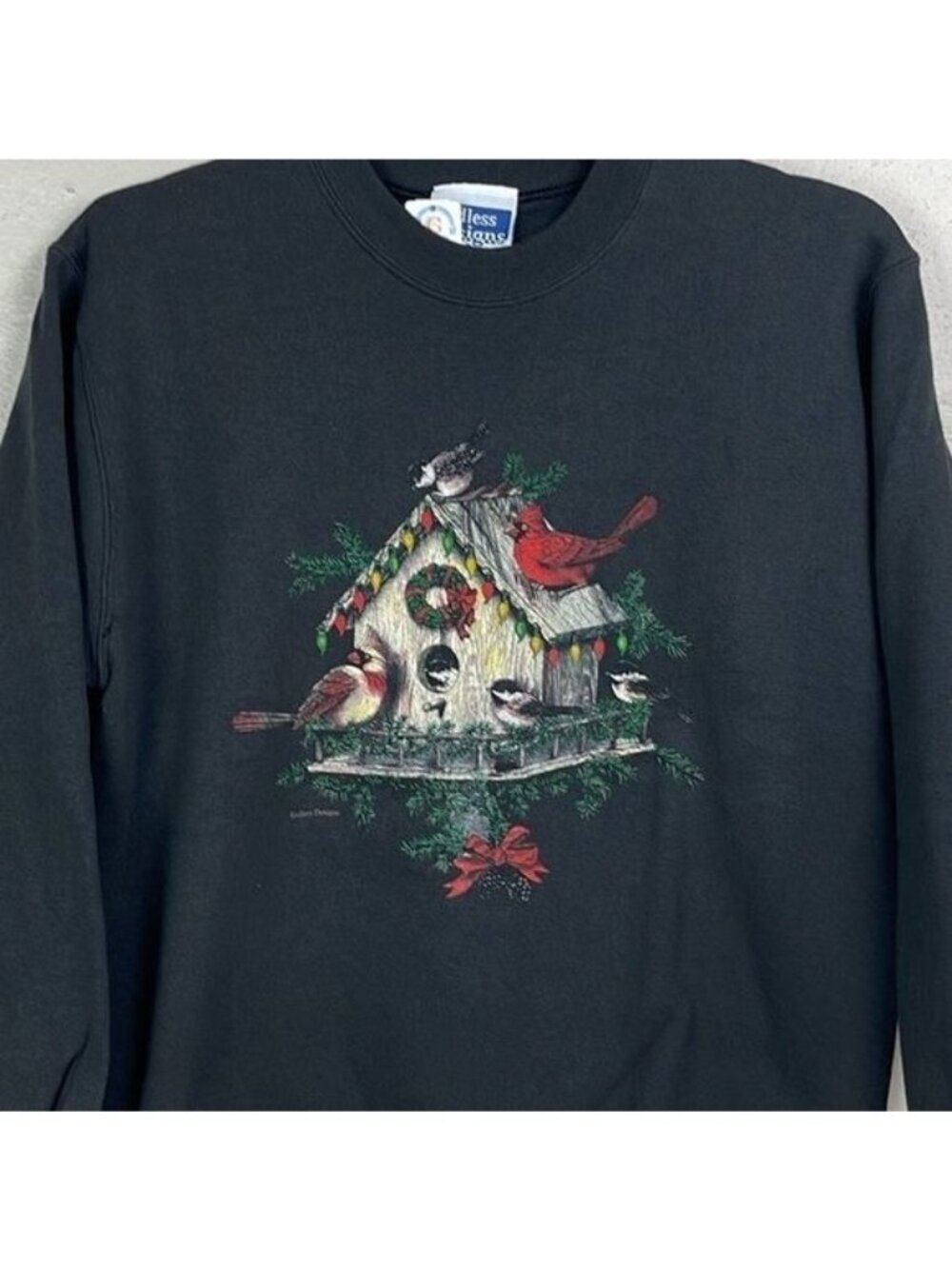 Endless Designs Red Cardinals Black Sweatshirt Medium NWT vtg 90s grandmacore